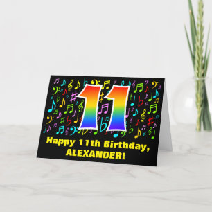 11th Birthday: Colorful Music Symbols & Rainbow 11 Card