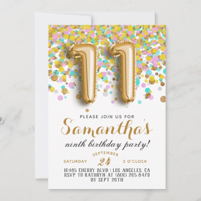 11th Birthday Confetti Invitation (Front)