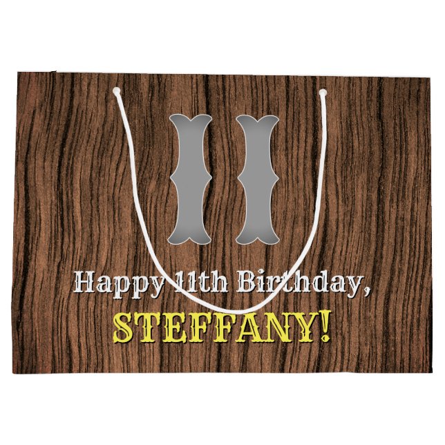 11th Birthday: Country Western Inspired Look, Name Large Gift Bag (Back)