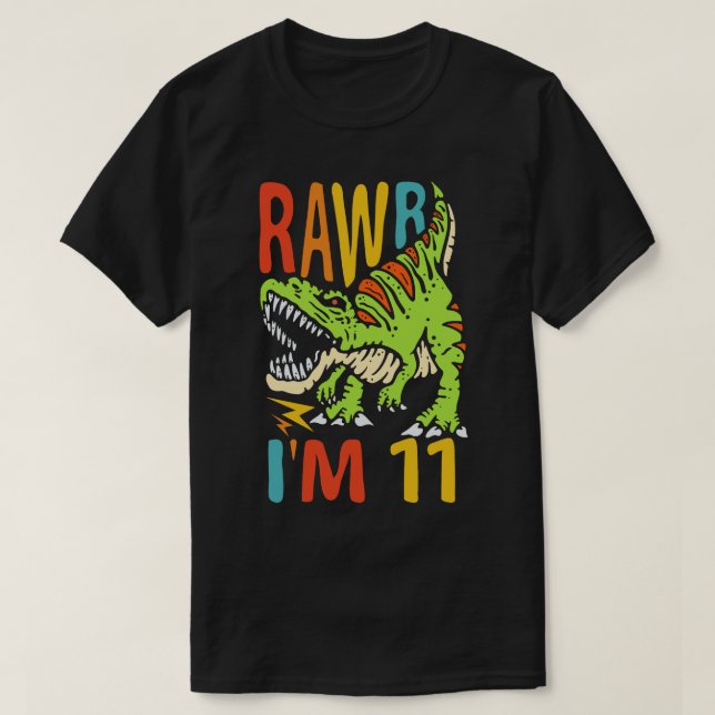 11th Birthday Dinosaur T Rex Rawr I'm 11 For Boys  T-Shirt (Design Front)