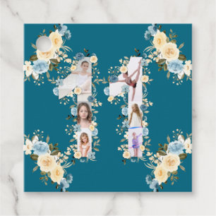 11th Birthday Flower Teal Photo Collage Yellow Favour Tags