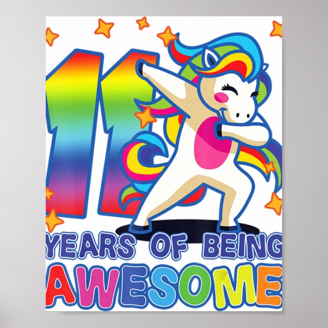 11th Birthday, For Girls, Unicorn, 11 Years Of Bei Poster (Front)