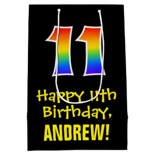 11th Birthday: Fun, Bold, Colourful, Rainbow "11" Medium Gift Bag