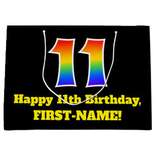 11th Birthday ~ Fun, Colourful, Vibrant, Rainbow 1 Large Gift Bag