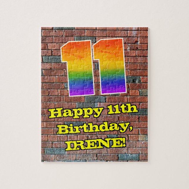 11th Birthday: Fun Graffiti-Inspired Rainbow 11 Jigsaw Puzzle (Vertical)