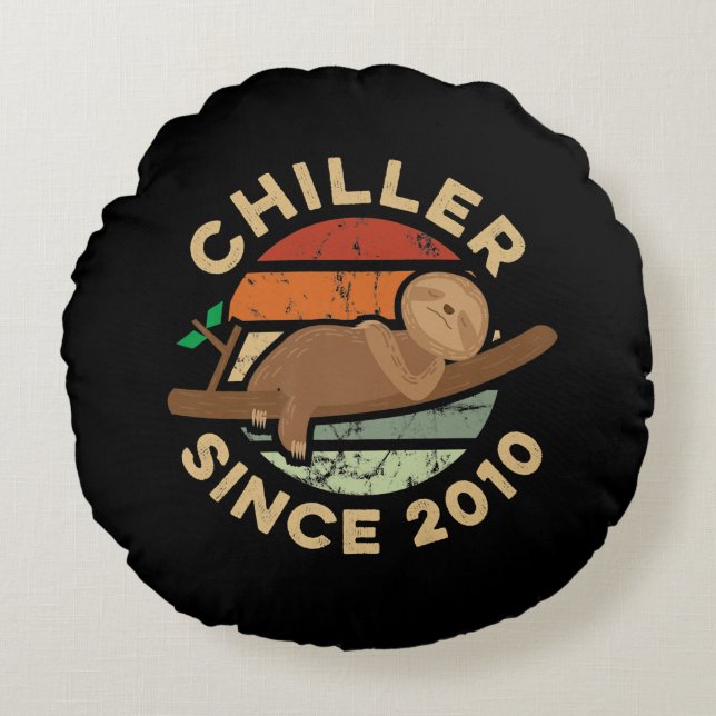 11th Birthday Gift Funny Sloth Themed Chiller Round Cushion (Front)