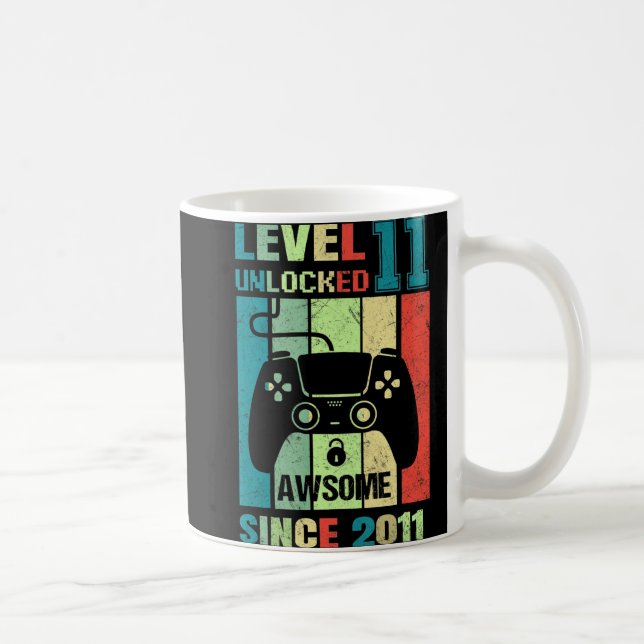 11th Birthday Gift Level 11 Unlocked Awesome 2011  Coffee Mug (Right)