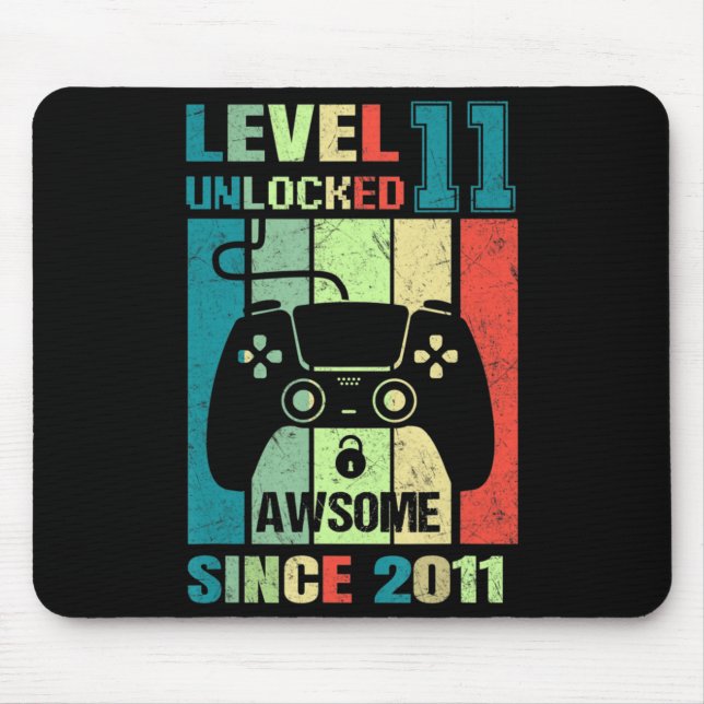 11th Birthday Gift Level 11 Unlocked Awesome 2011  Mouse Pad (Front)
