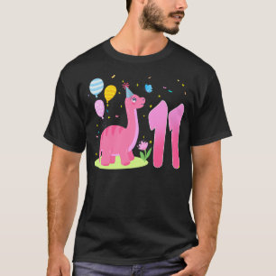 11th Birthday Girl 11 Year Old Birthday Dinosaur P T-Shirt