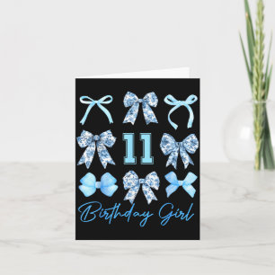 11th Birthday Girl Blue Toile Coquette Bow 11 Year Card