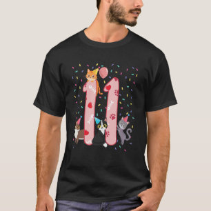 11th Birthday Girl cute Cat outfit 11 years old bd T-Shirt
