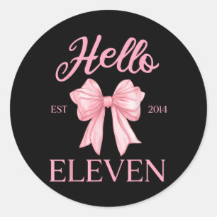 11th Birthday Girl Cute Coquette Bow Hello Eleven  Classic Round Sticker