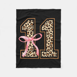 11th Birthday Girl Nk Coquette Bow Leopard 11 Year Fleece Blanket