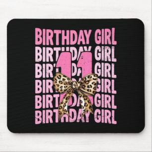 11th Birthday Girl Pink Coquette Leopard Bow 11 Mouse Pad