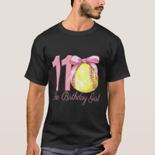 11th Birthday Girl Softll Team Coquette Pink Bow 1 T-Shirt