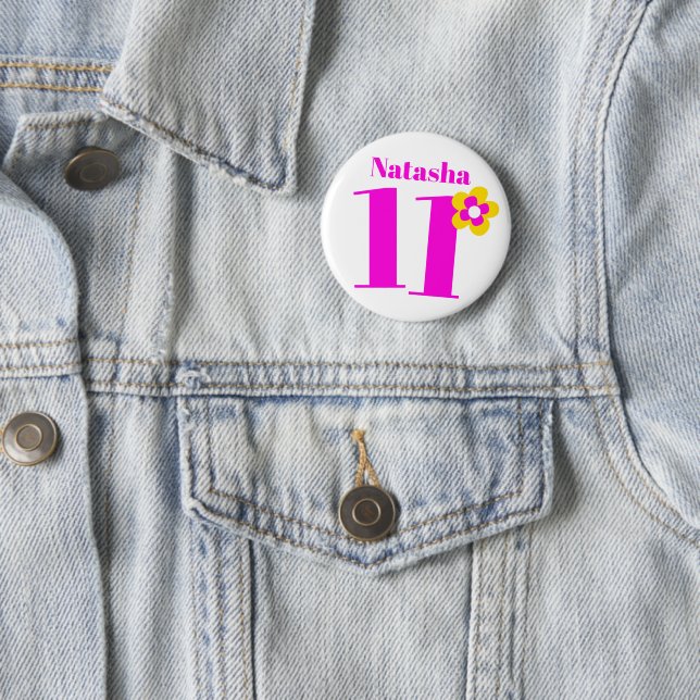 11th Birthday girls pink button/badge 6 Cm Round Badge (In Situ)