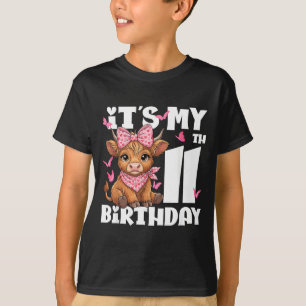11th Birthday Highland Cow 11 Year Old Birthday T-Shirt
