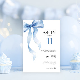 11th Birthday Invitation Blue Bow for Girls