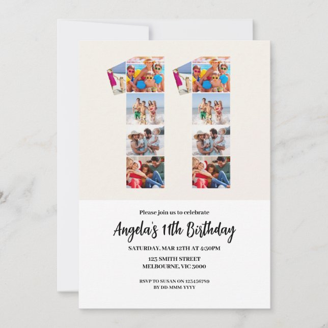 11th Birthday Invitation - Number 11 (Front)
