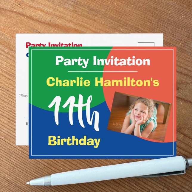 11th Birthday Invitation with Photo Postcard (Creator Uploaded)