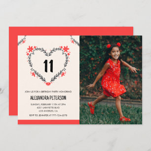 11th birthday invitations for her Floral Heart