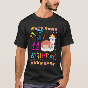 11th Birthday Kids 11 Year Old Llama Sloth T-Shirt