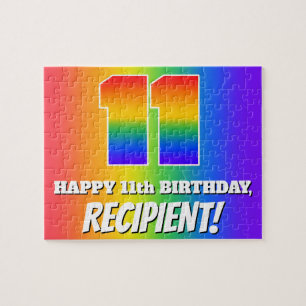 11th Birthday — Multicolored Rainbow Pattern “11” Jigsaw Puzzle