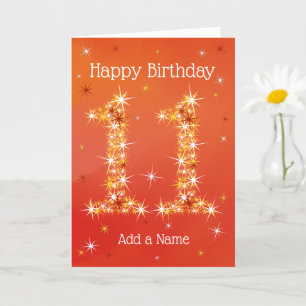 11th Birthday - Number 11 in Stars - Red - Age Card