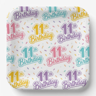 11th Birthday Paper Plates, Eleventh Kids Party Plate