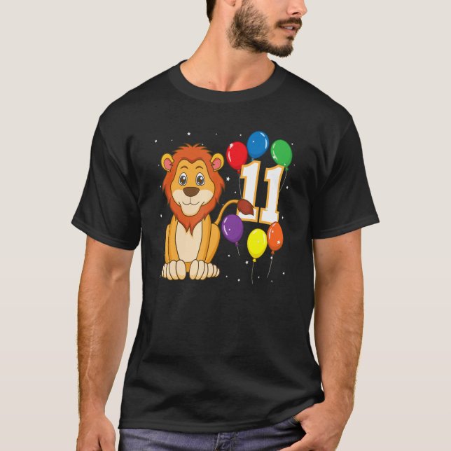 11th Birthday Party 11 Year Lion Zookeeper Zoo Ani T-Shirt (Front)