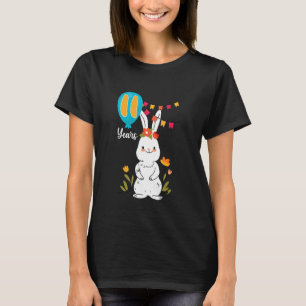 11th Birthday Party 11 Years Bunny Rabbit Flowers  T-Shirt