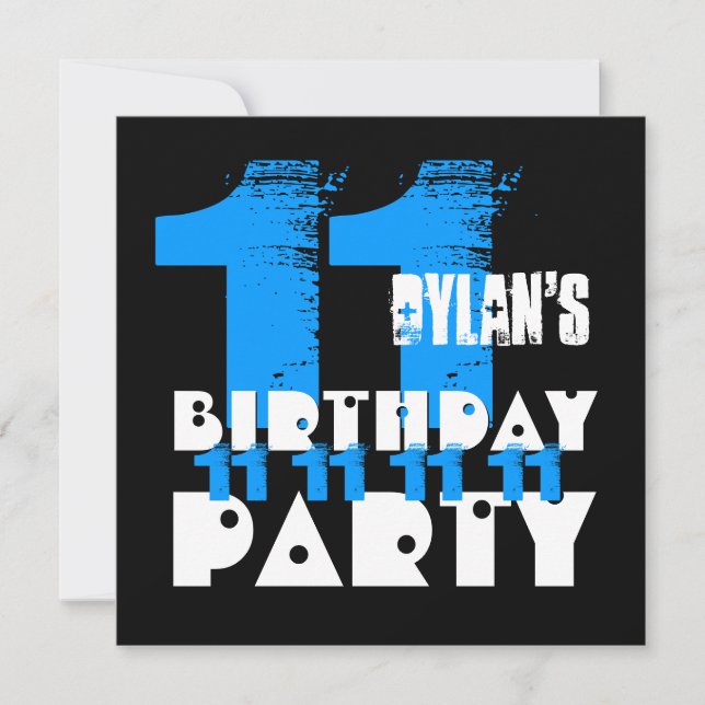 11th Birthday Party BLUE Grunge Z03B Invitation (Front)