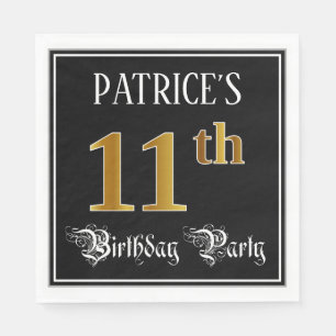 11th Birthday Party — Fancy Script, Faux Gold Lo Napkin