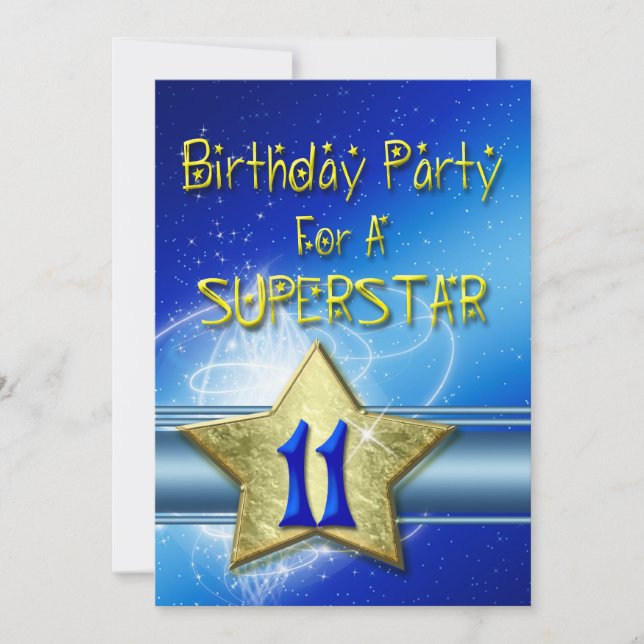 11th Birthday party Invitation for a Superstar. (Front)