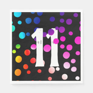 11th Birthday Rainbow Dots on Black Napkin