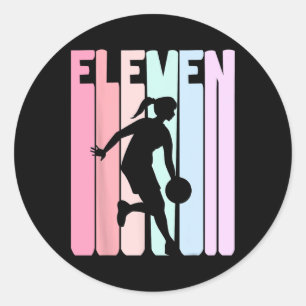 11th Birthday Retro Bysketbyll Player 11 Years Old Classic Round Sticker