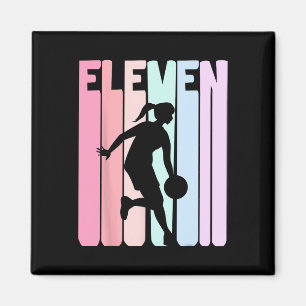 11th Birthday Retro Bysketbyll Player 11 Years Old Magnet