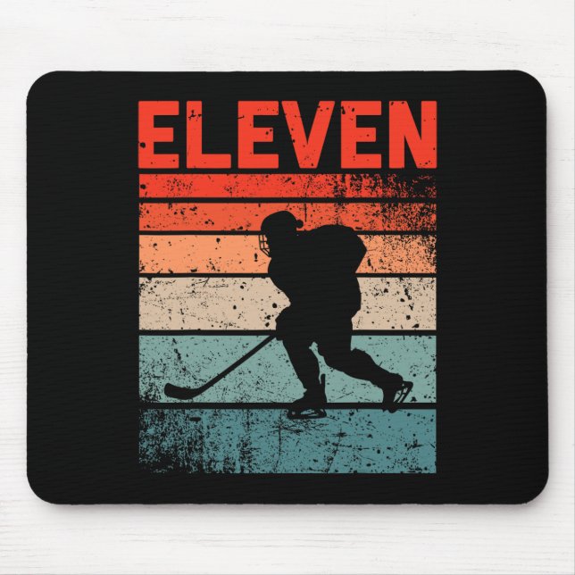 11th Birthday Retro Ice Hockey 11 Years Old Boy Gi Mouse Pad (Front)