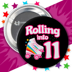 11th Birthday Roller Skating 11 Years Old Skate 6 Cm Round Badge