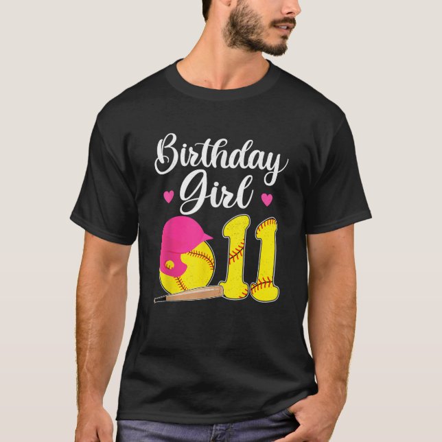 11th Birthday Softball Girls 11 Years Old  T-Shirt (Front)