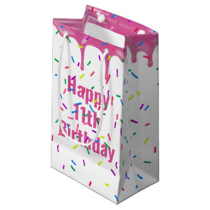 11th Birthday Sprinkles On Pink Icing Small Gift Bag