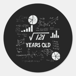 11th Birthday Square Root Math 11 Years Old Bday Classic Round Sticker