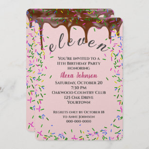 11th Birthday With Chocolate Icing And Sprinkles Invitation