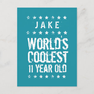 11th Birthday World's Coolest 11 Year Old Teal T11 Announcement Postcard