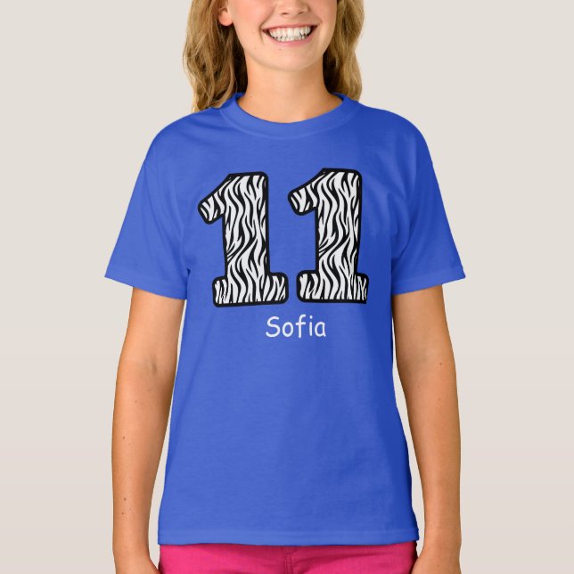 11th Birthday ZEBRA Custom Name V10 T-Shirt (Front)