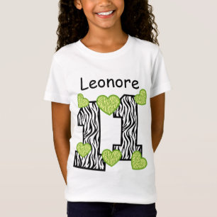 11th Birthday Zebra Green Hearts Custom Name 4A T-Shirt