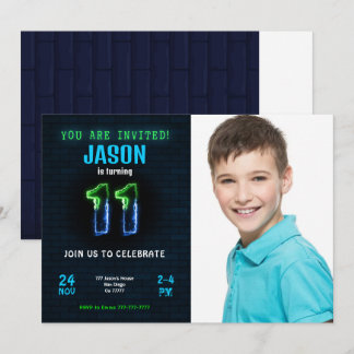 11th Boy Birthday Photo Invitation