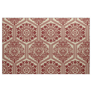 11th-Century Hexagons - Dark Red on Flax Fabric