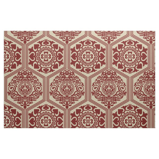 11th-Century Hexagons - Dark Red on Flax Fabric (Fat Quarter)