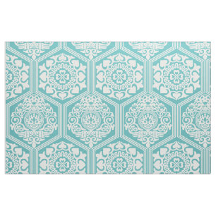 11th-Century Hexagons - Turquoise and White Fabric